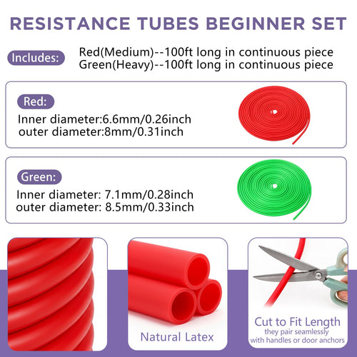 100ft Resistance Tube Set for Workout & Rehab